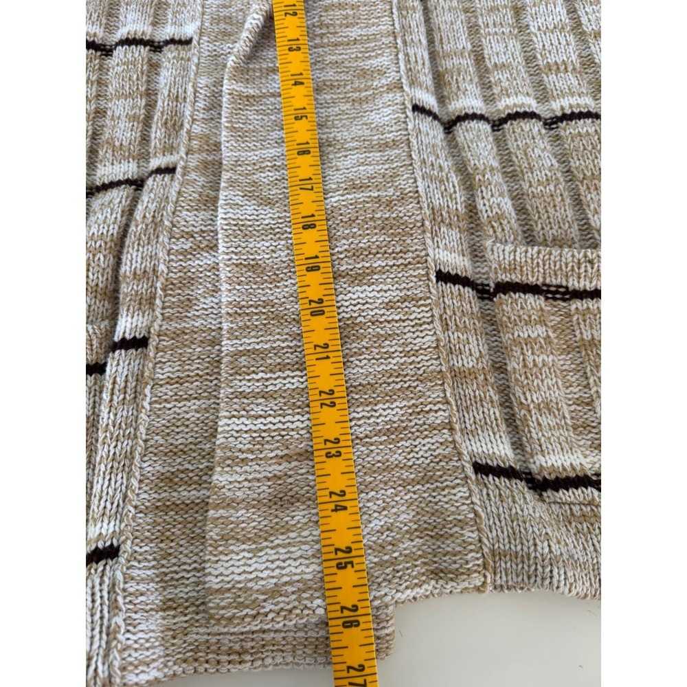 Corliss Vintage Women Knit Cardigan Shawl Collar Belted Pockets Beige Brown - Picture 9 of 9
